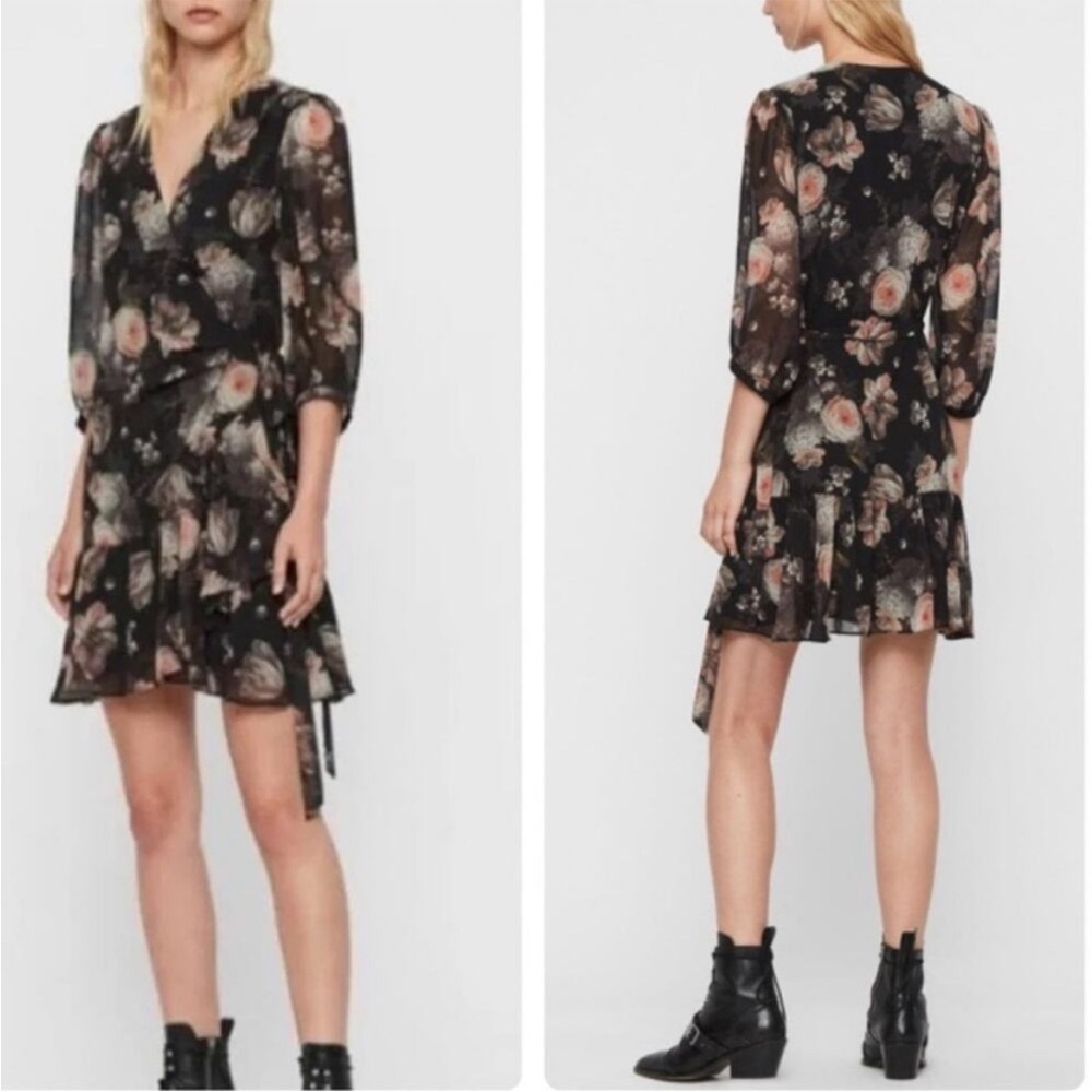 Nwt Allsaints Jade Eden Wrap Dress Whimsigoth Small Mini Fairy Boho Festival